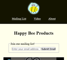 screenshot of Happy Bee Products page